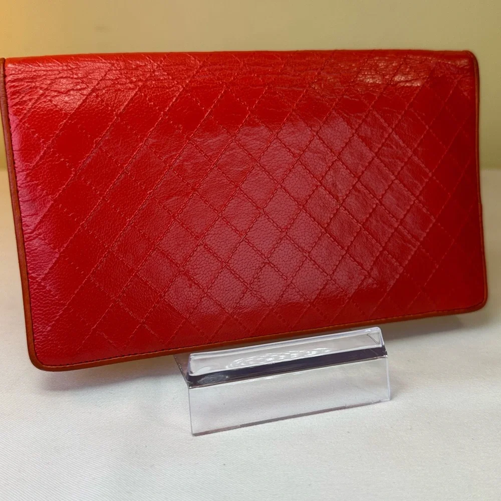 CHANEL CC Diamond Embossed Coral Leather Wallet SHW Sticker #11 2006-08 COA - Picture 5 of 13